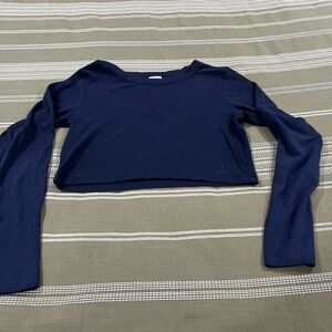 PINK Victoria's Secret Navy Ribbed Long-Sleeve Crop Top